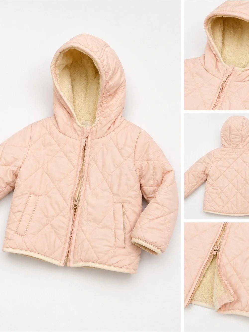 Quilted Hooded Jacket in Blush Pink